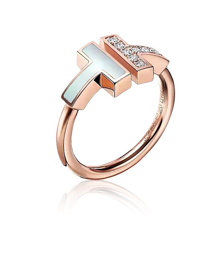 Кольцо Tiffany&Co. Tiffany T Wire Ring in Rose Gold with Diamonds and Mother-of-pearl