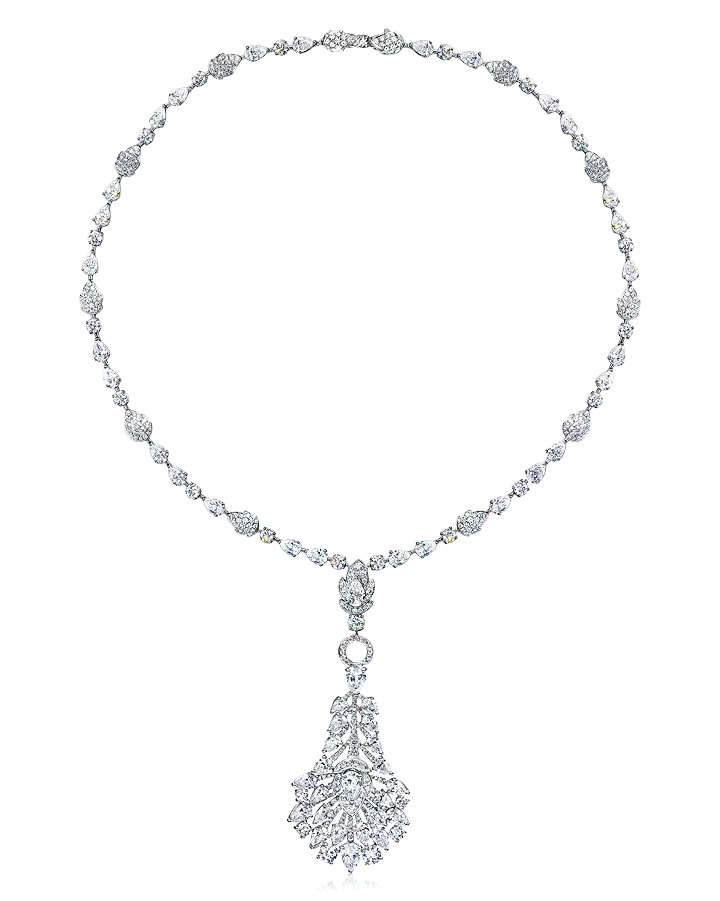 Колье Graff White Round and Pearshape Diamond Feather Motif Necklace