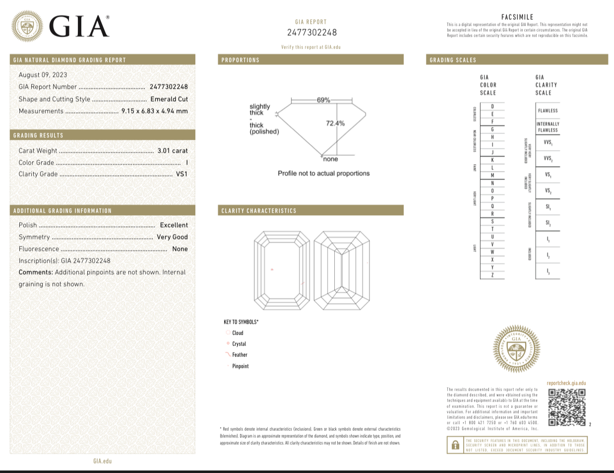 Кольцо No name DIAMOND RING 3.01 CT I/VS1 (GIA)