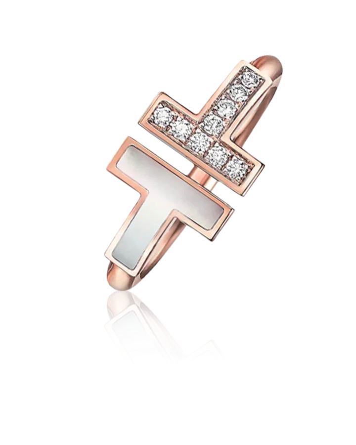 Кольцо Tiffany&Co. Tiffany T Wire Ring in Rose Gold with Diamonds and Mother-of-pearl