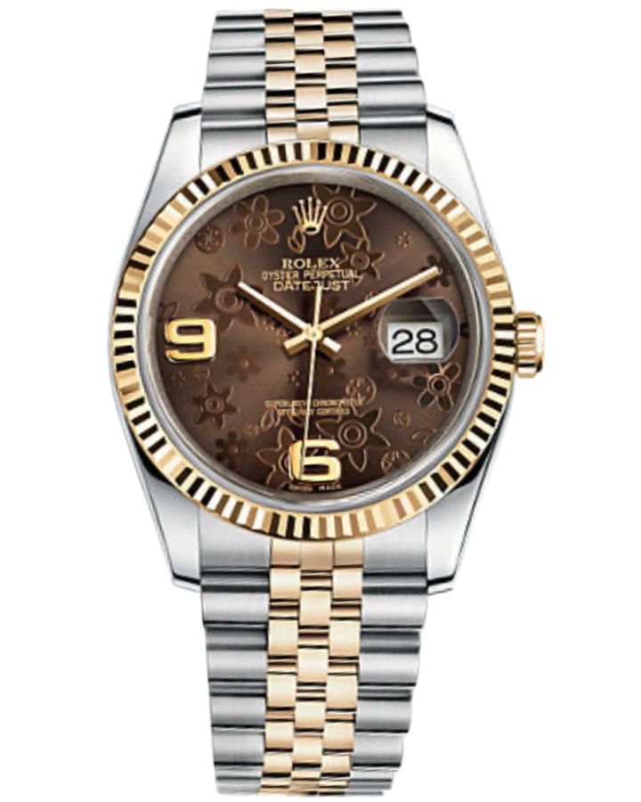 Часы Rolex Datejust Half Yellow Gold Brown Floral Dial 36mm 116233