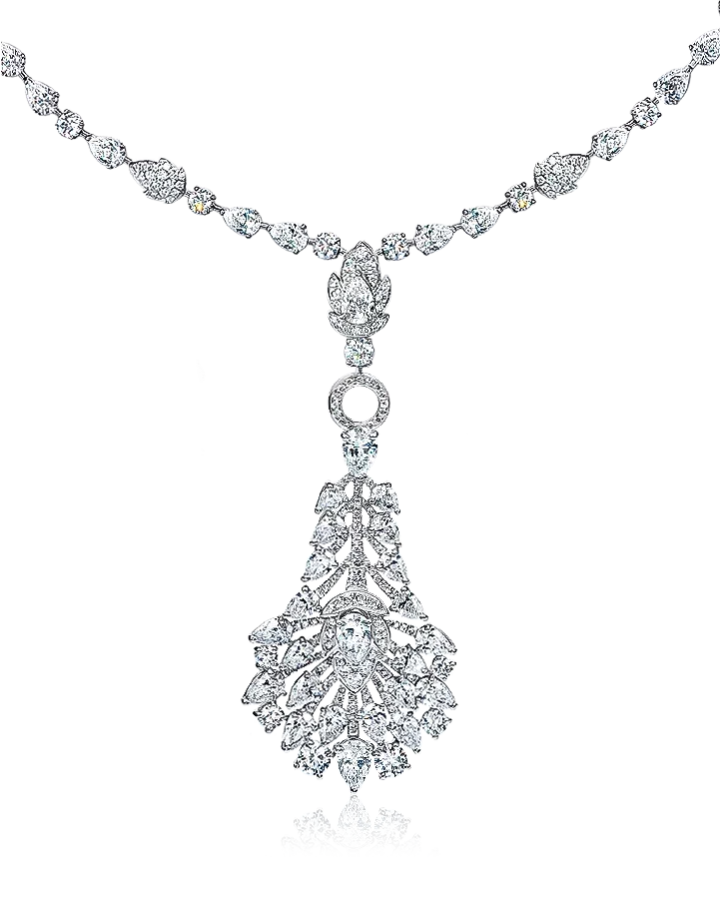 Колье Graff White Round and Pearshape Diamond Feather Motif Necklace