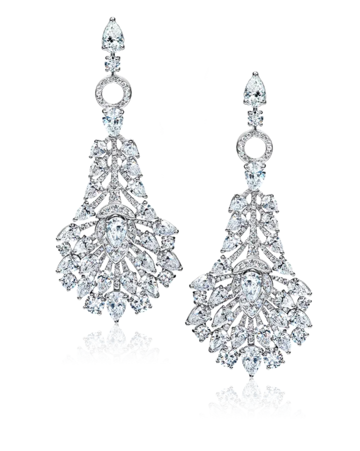 Серьги Graff White Round and Pearshape Diamond Feather Motif Earrings